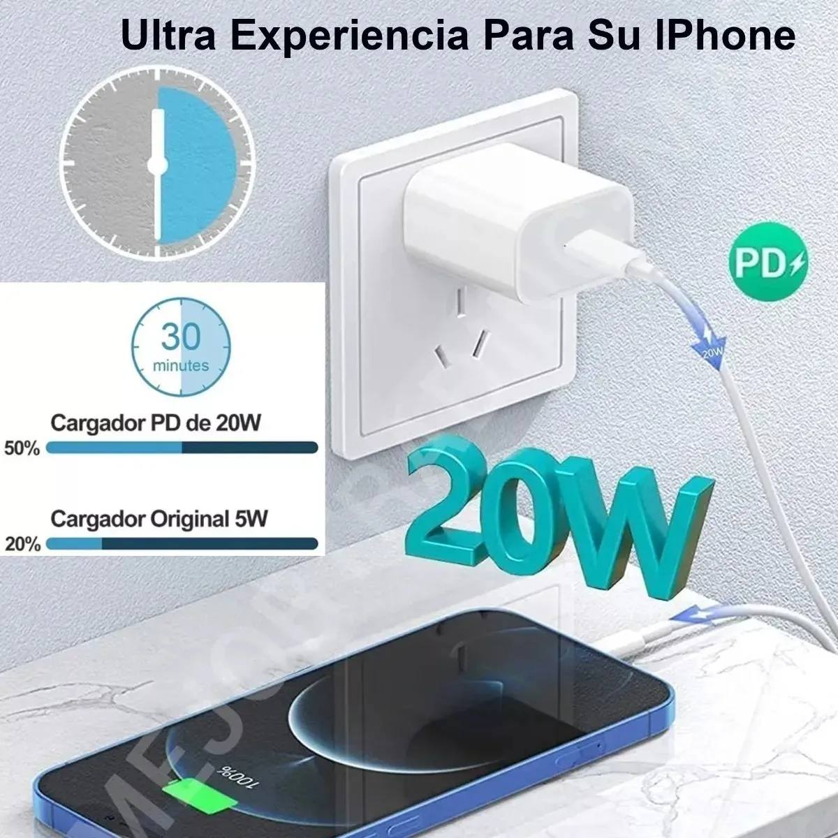 cargador para iphone carga rápida 20w ti