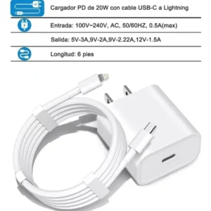 cargador para iphone carga rápida 20w ti