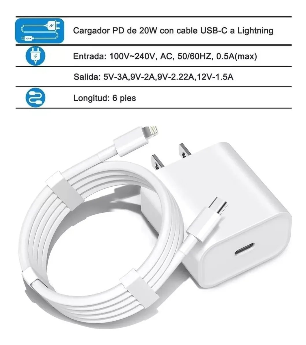 cargador para iphone carga rápida 20w ti