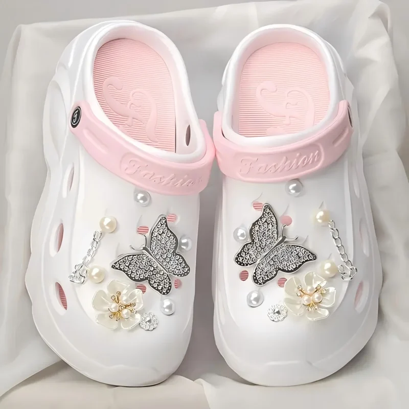 Zuecos de Mariposa de Cristal Plateado para Mujer