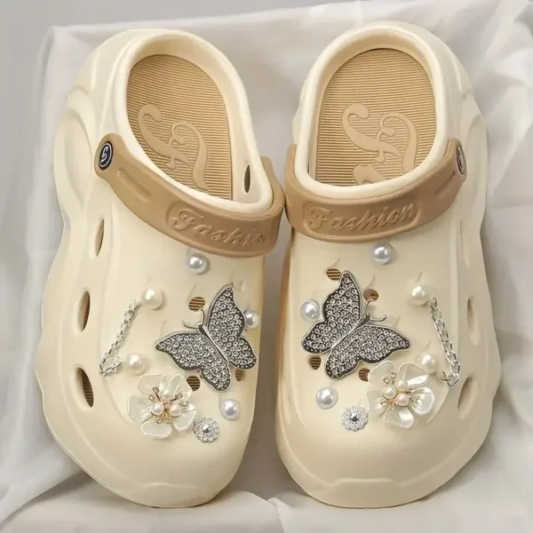 Zuecos de Mariposa de Cristal Plateado para Mujer